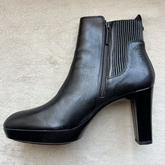 Donald J. Pliner Edina Black Leather Heeled Booties Women 10 M Platform Classic